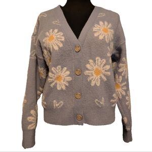 Celebrity Pink V Neck Cardigan, Blue With Daisies, Size Small